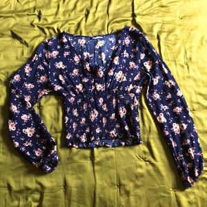 Floral Pink and Blue Fitted Top